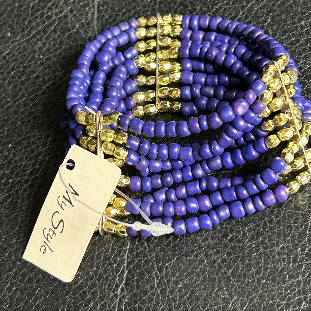 Elegant Purple And Gold 8 Strands Of Beaded Stretch Cuff Bracelet 25$